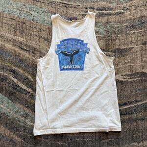 Vintage 90's Gecko Maui Hawaii Whale Watching White Blue Tank Top Shirt Sz Large